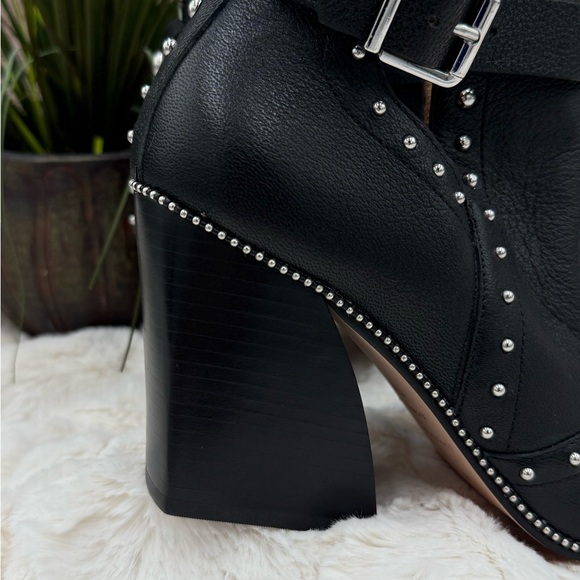 Antonio Melani Black Leather Block Heel Studded Ankle Boots with Buckle closure - Picture 6 of 16
